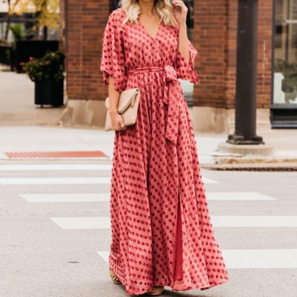 Never Grow Up Swiss Dot kimono maxi dress